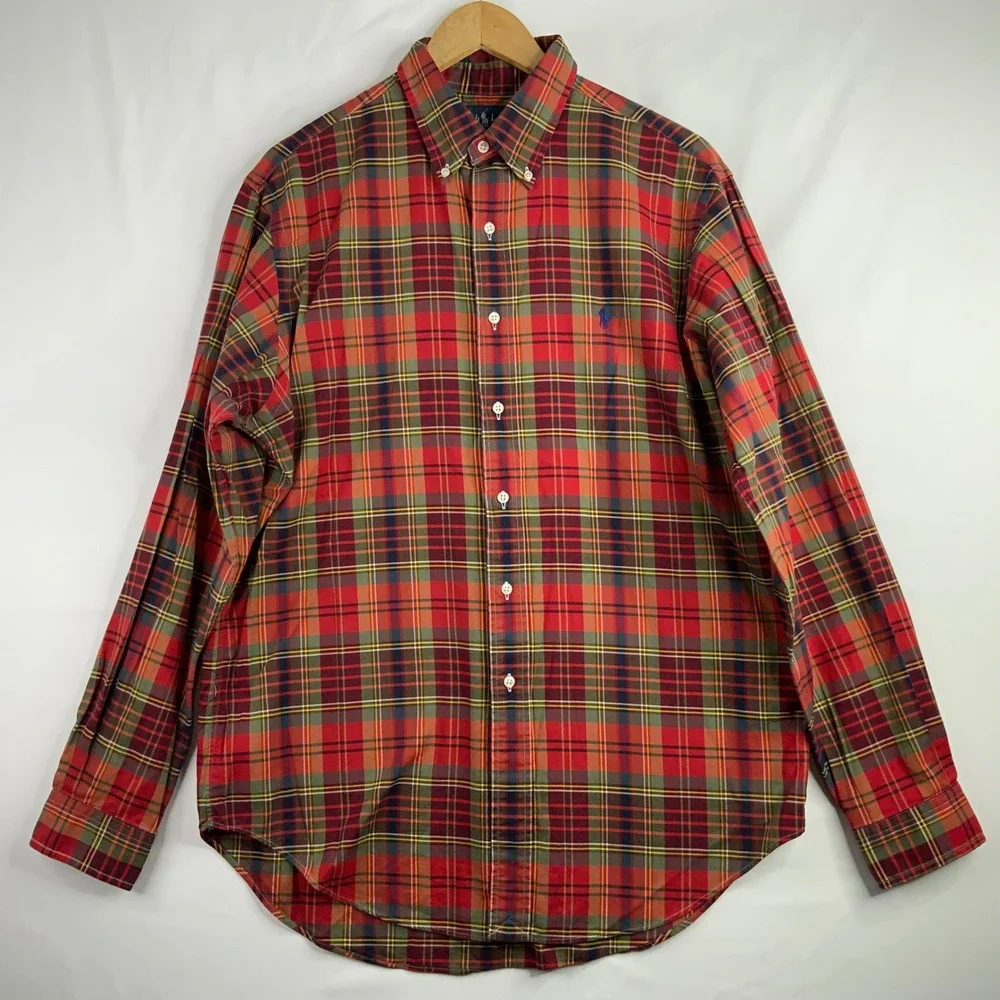 Polo Ralph Lauren Mens Classic Fit Red Tartan Plaid Button Down Shirt Large